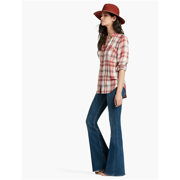 248  LUCKY BRAND Red Bungalow Plaid Soft Flannel Shirt - Picture 3 of 8